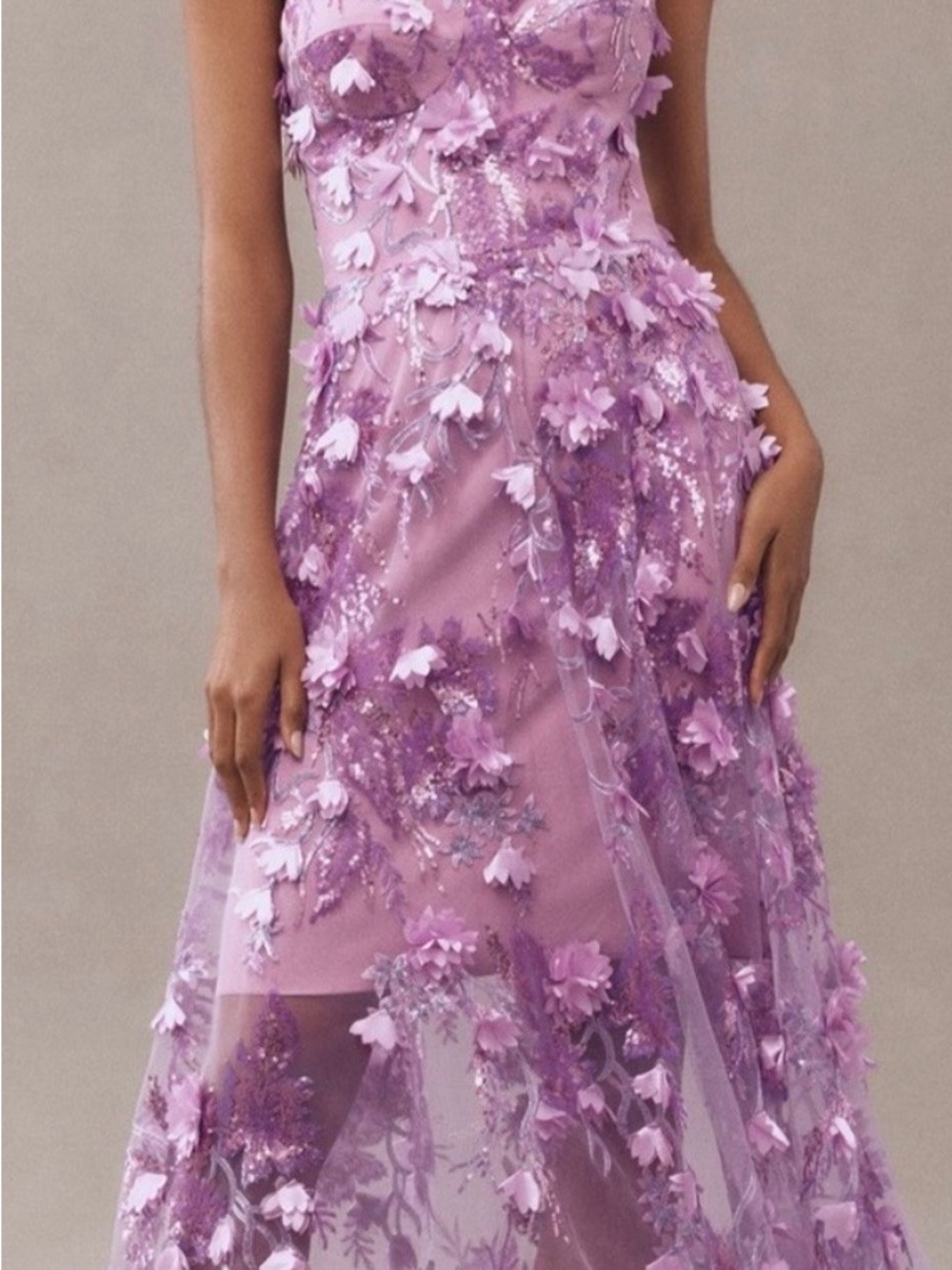 Dress the Population Lilac Floral Appliqué Maxi Dress NWT